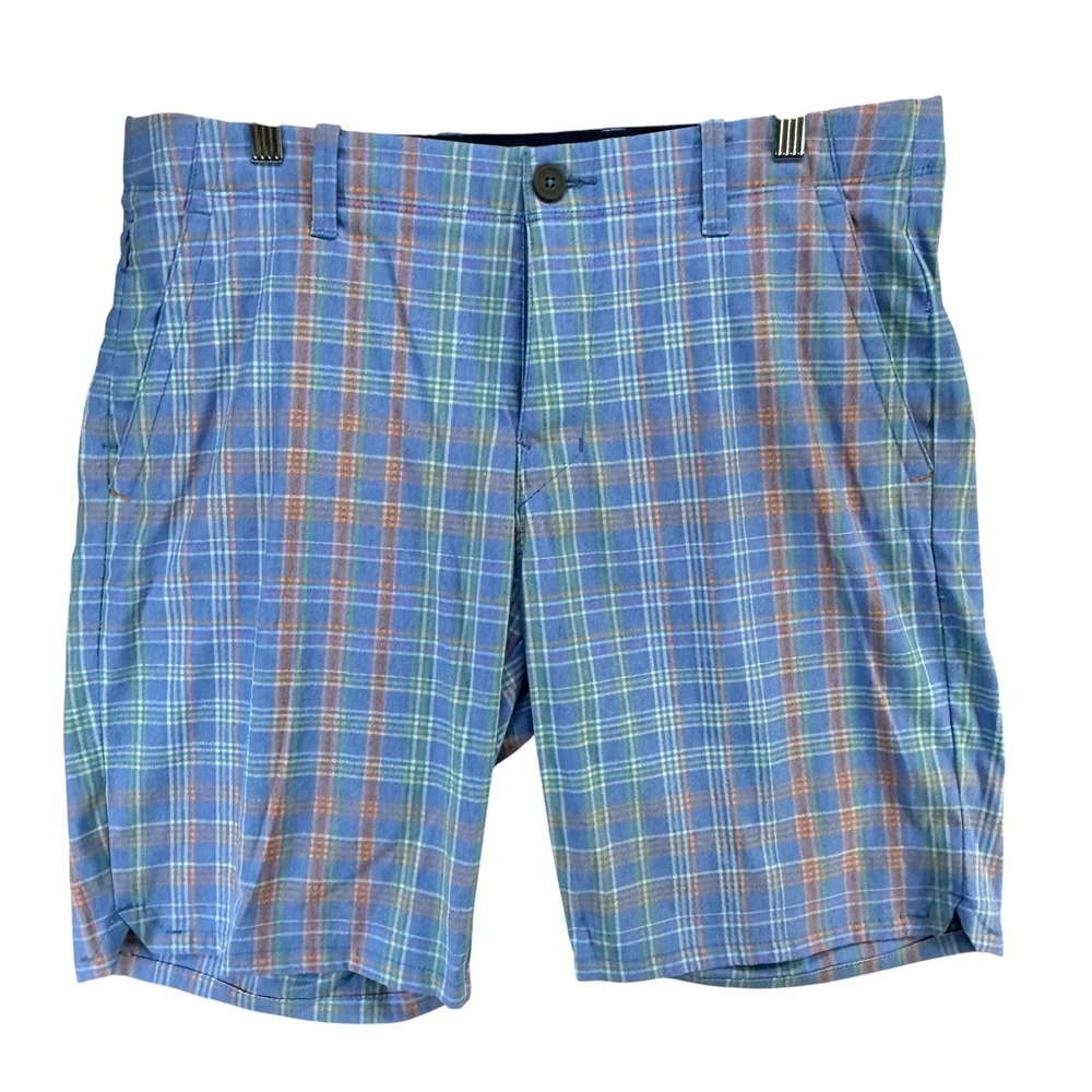 Tommy Bahama On Par La Vida Check Shorts Mens 33‎ Blue Plaid Performance Stretch